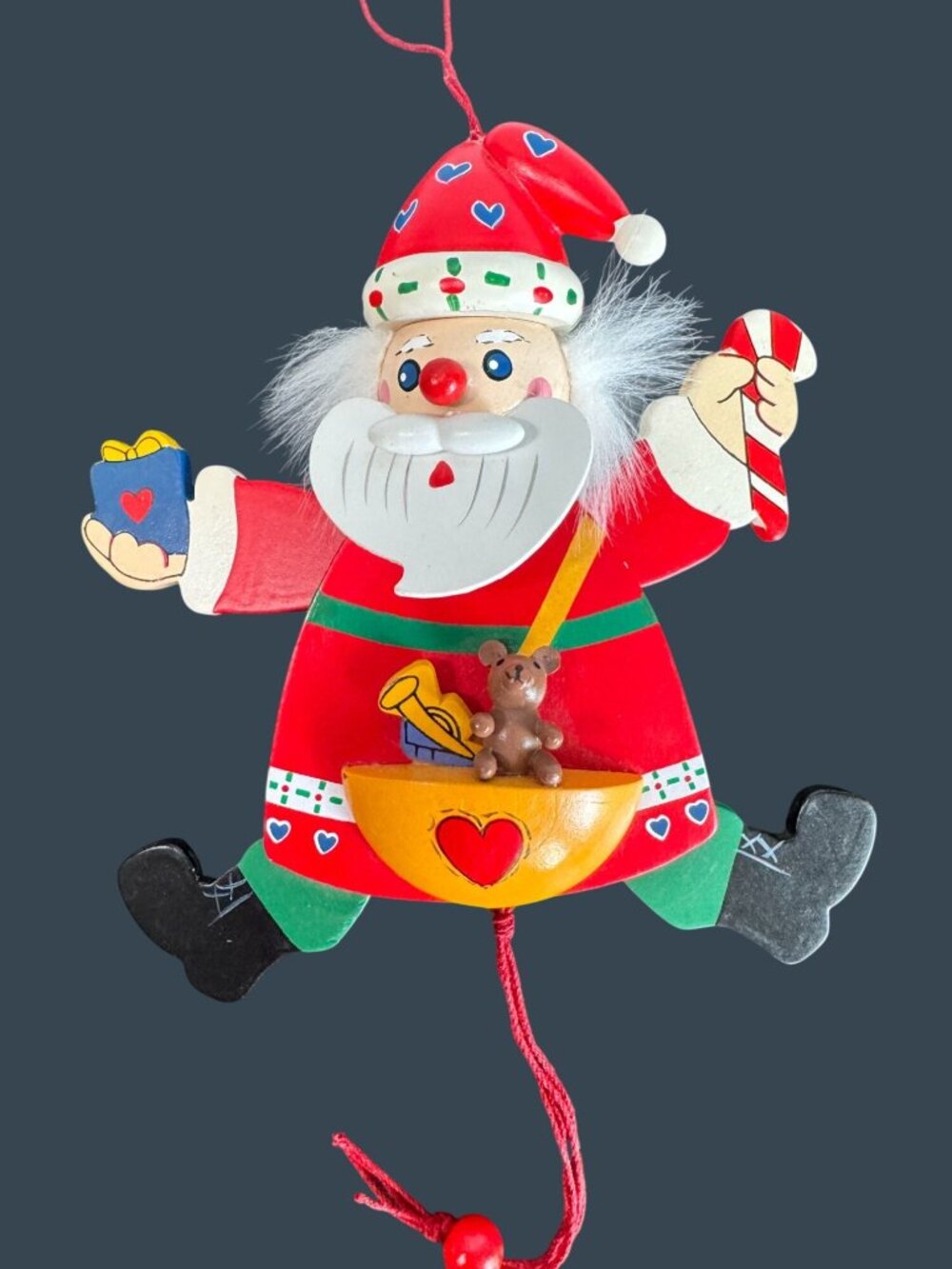 Vintage German Wood Pull Santa Ornament Hornberger Uhrenspiele Christmas Décor - Picture 5 of 7